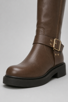 Knee-high harness buckle biker boots for women