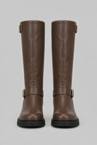 Knee-high harness buckle biker boots for women