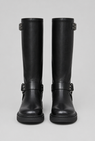 Knee-high harness buckle biker boots for women