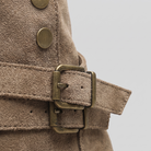 Flat suede-look double buckle boots for women