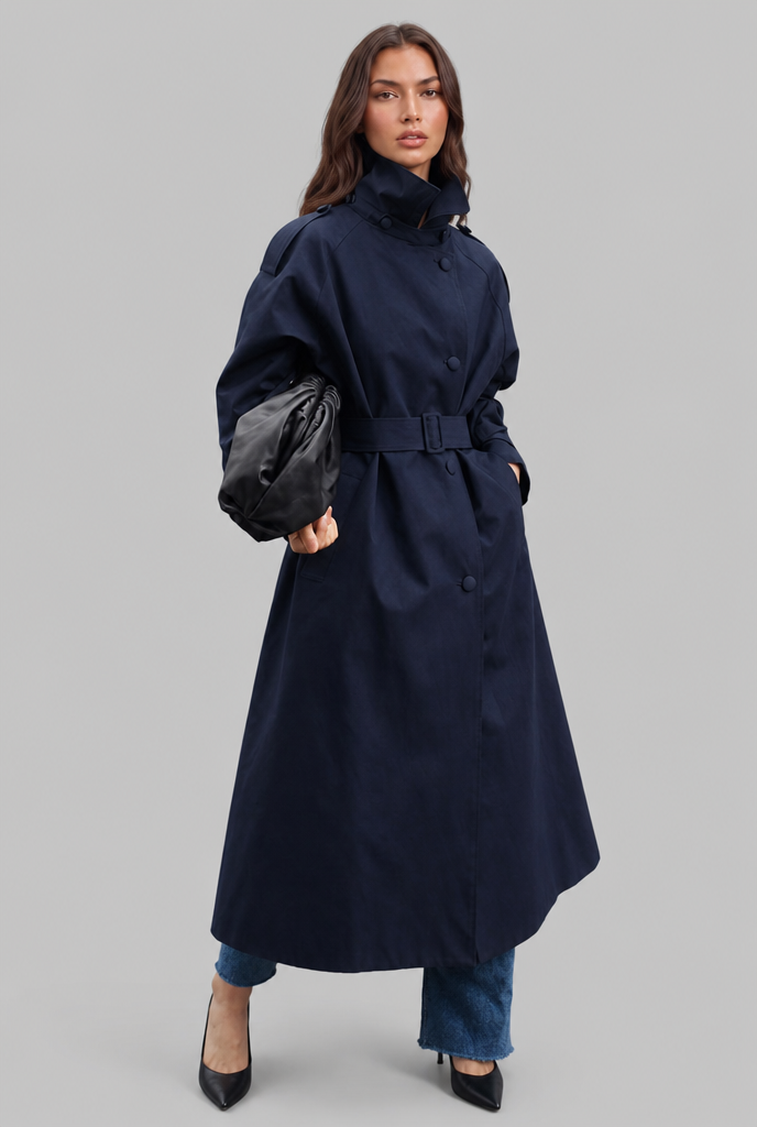 Longline trench style belted coat for women