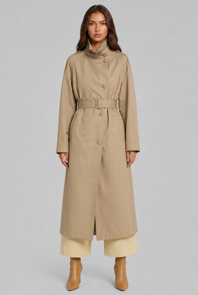 Longline trench style belted coat for women