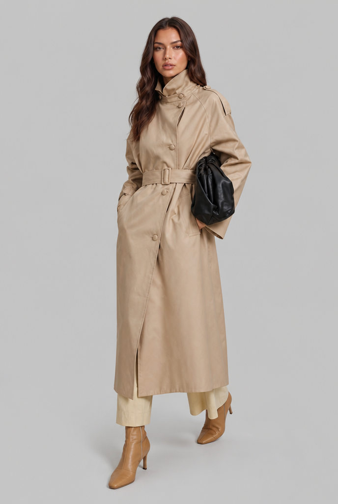 Longline trench style belted coat for women