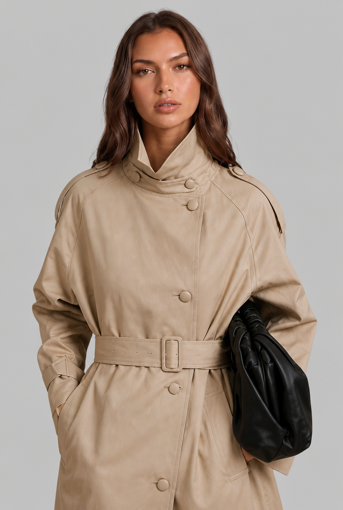 Longline trench style belted coat for women