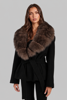 Faux fur collar belted coat for women