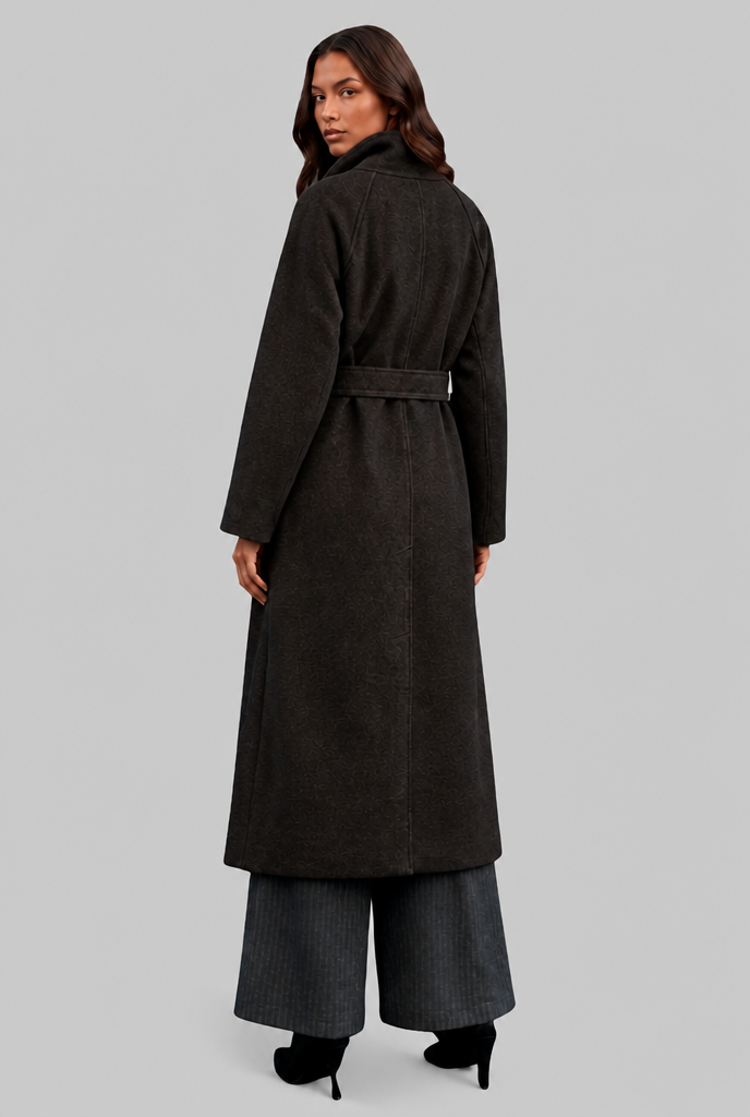 Longline wool-look belted coat for women