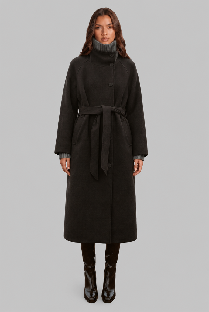 Longline wool-look belted coat for women