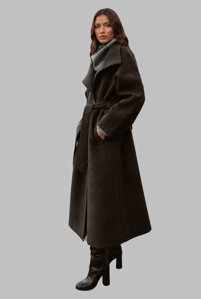 Longline wool-look belted coat for women