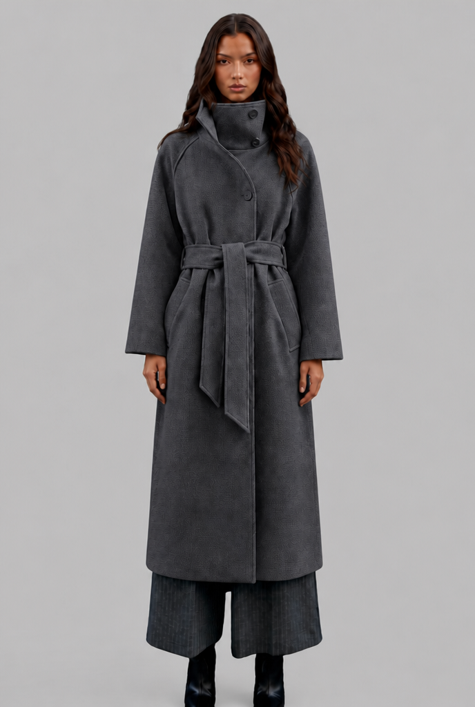 Longline wool-look belted coat for women