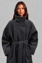 Longline wool-look belted coat for women