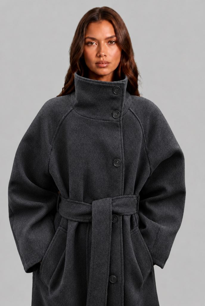 Longline wool-look belted coat for women