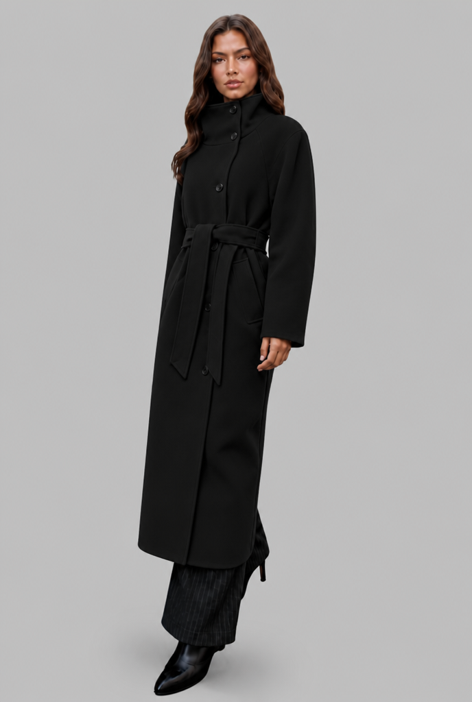 Longline wool-look belted coat for women