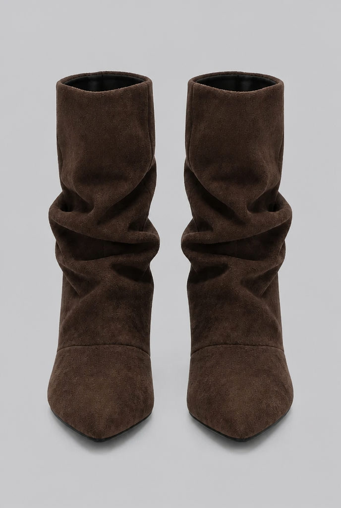 Slouchy pointed toe kitten heel boots for women