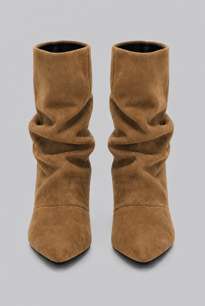 Slouchy pointed toe kitten heel boots for women