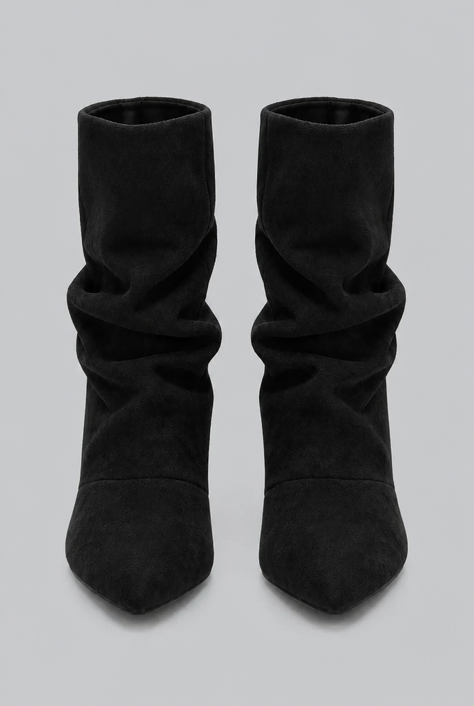 Slouchy pointed toe kitten heel boots for women