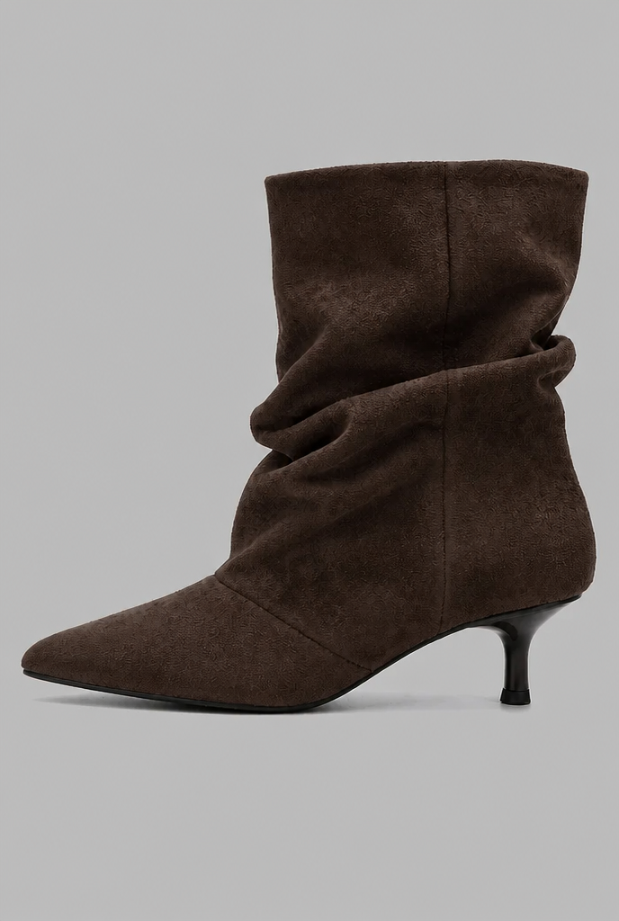 Slouchy pointed toe kitten heel boots for women