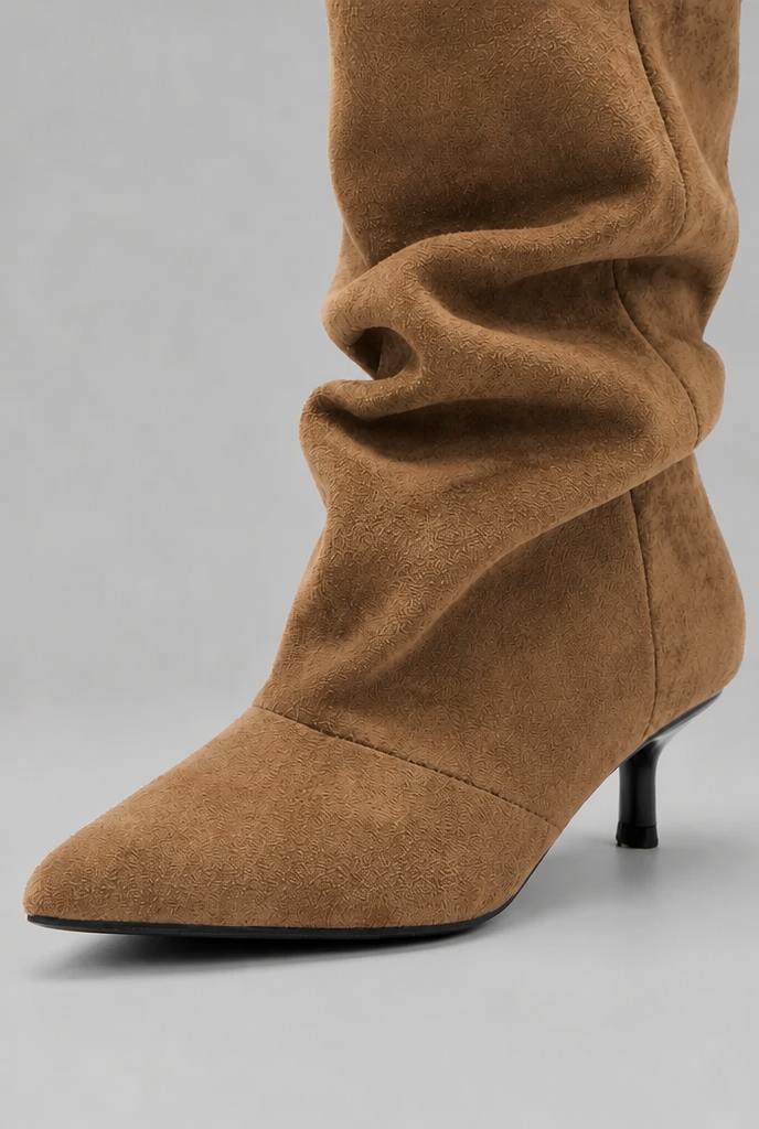 Slouchy pointed toe kitten heel boots for women