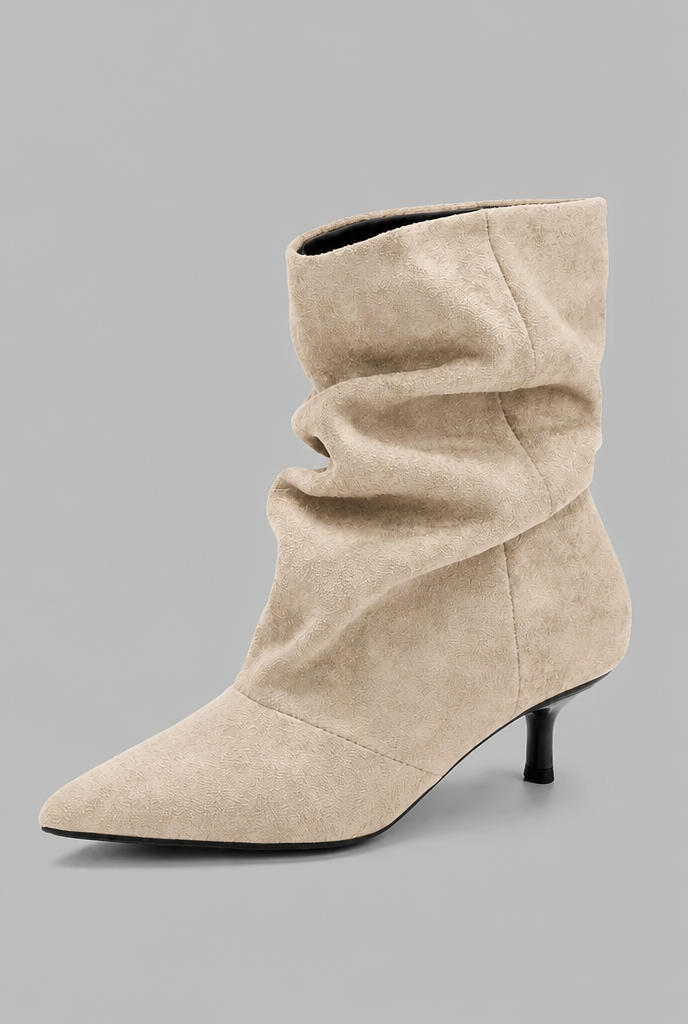 Slouchy pointed toe kitten heel boots for women