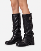 Briar buckle slouch boots with block heel