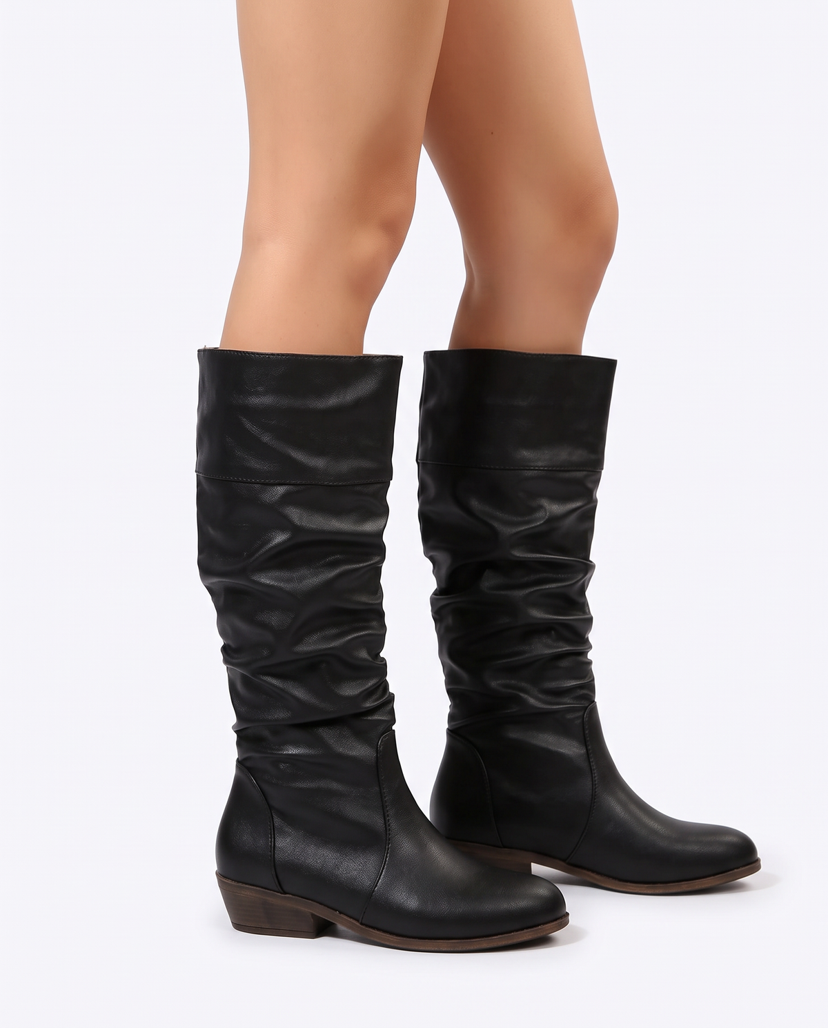 Waverly black flat knee-high slouch boots side view