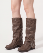Junia brown fold-over knee boots front view