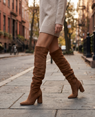 Camilla women's slouchy over-the-knee boots - Brown styled outfit