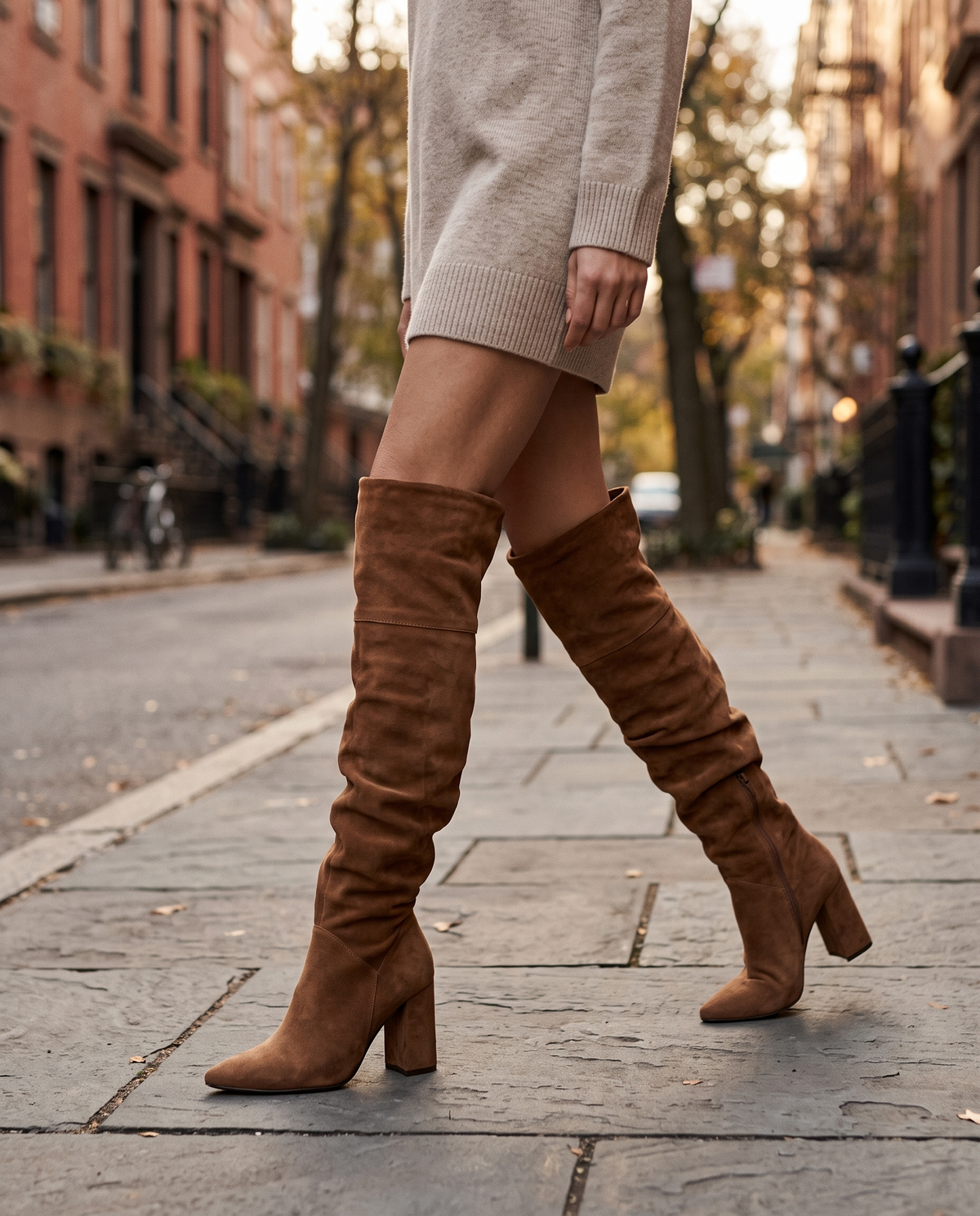 Camilla women's slouchy over-the-knee boots - Brown styled outfit