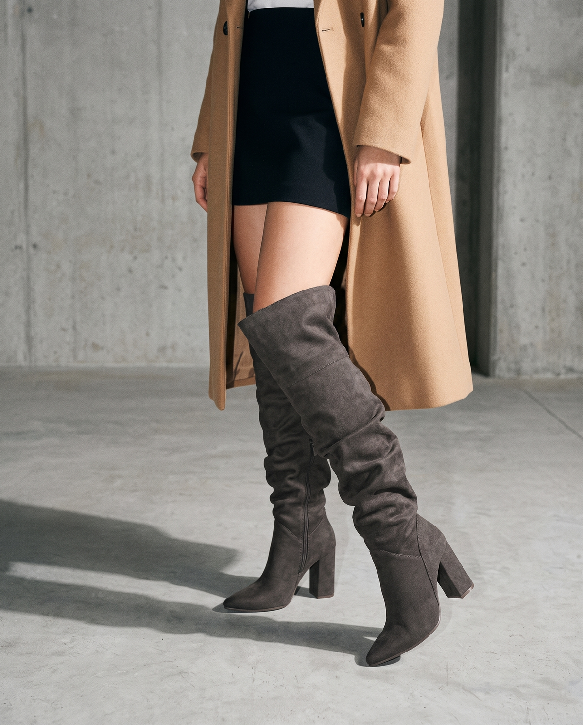 Camilla women's slouchy over-the-knee boots - Dark Gray styled outfit