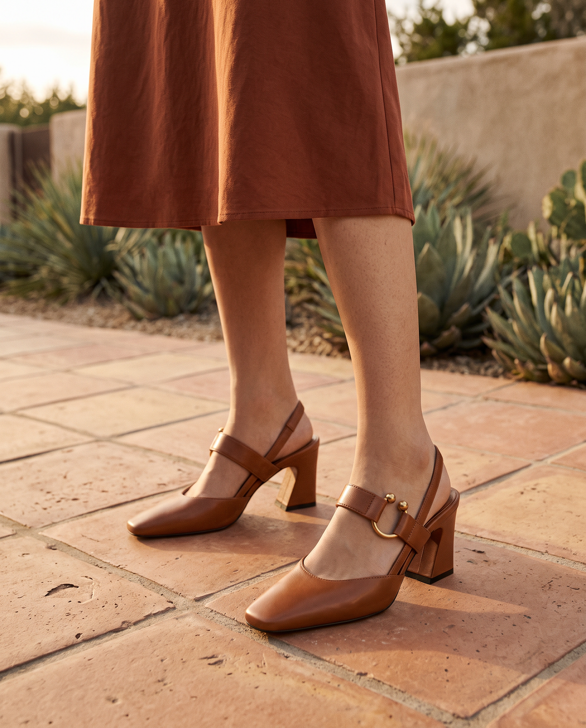 Esmée women's comfort block heels - Brown styled outfit