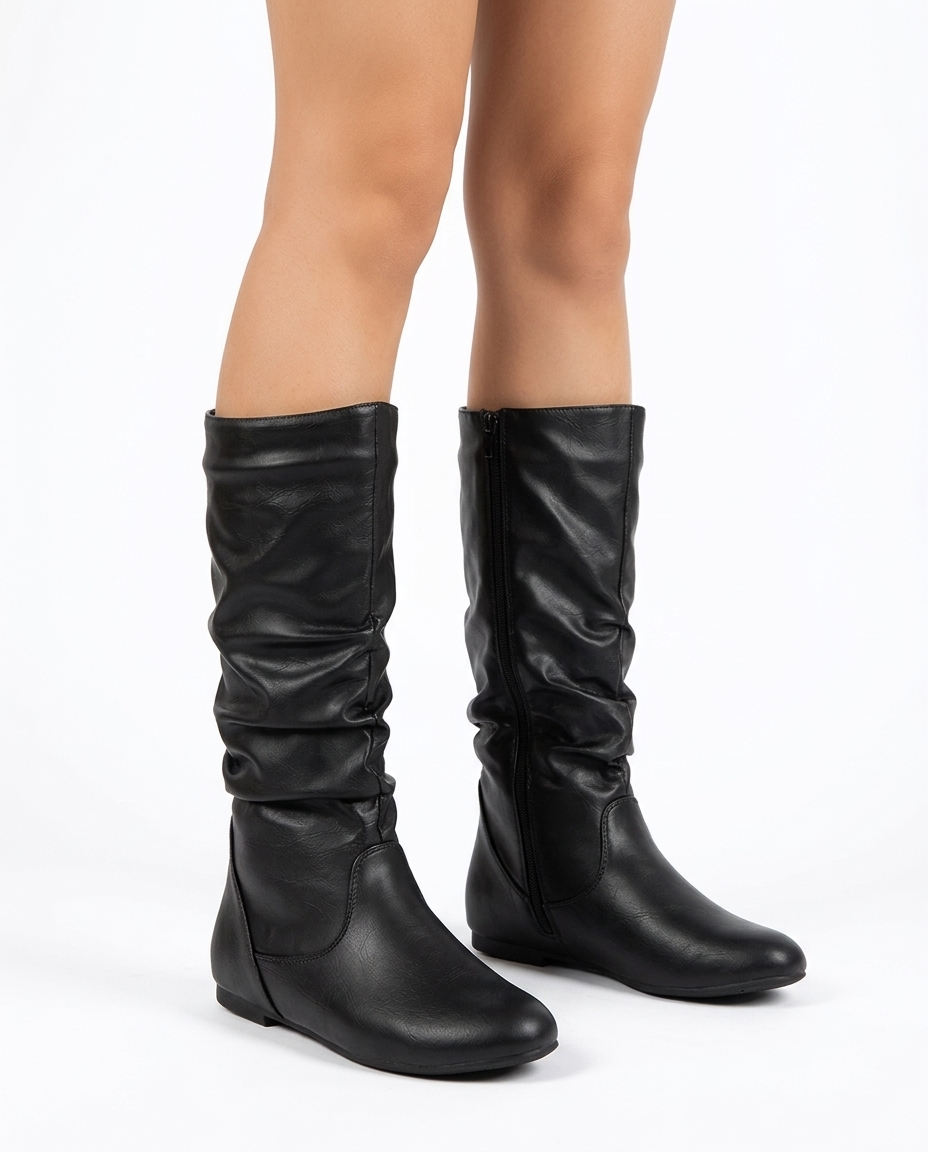 Briallen women's ruched mid-calf slouch boots - Black