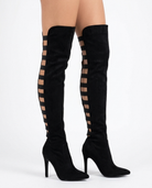 Sunniva women's strappy cut-out thigh high boots - Black
