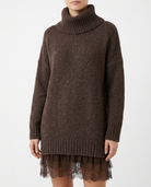 Wrenna women's lace-hem knit sweater dress - Dark Chocolate
