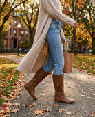 Briallen women's ruched mid-calf slouch boots - Light Brown styled with jeans