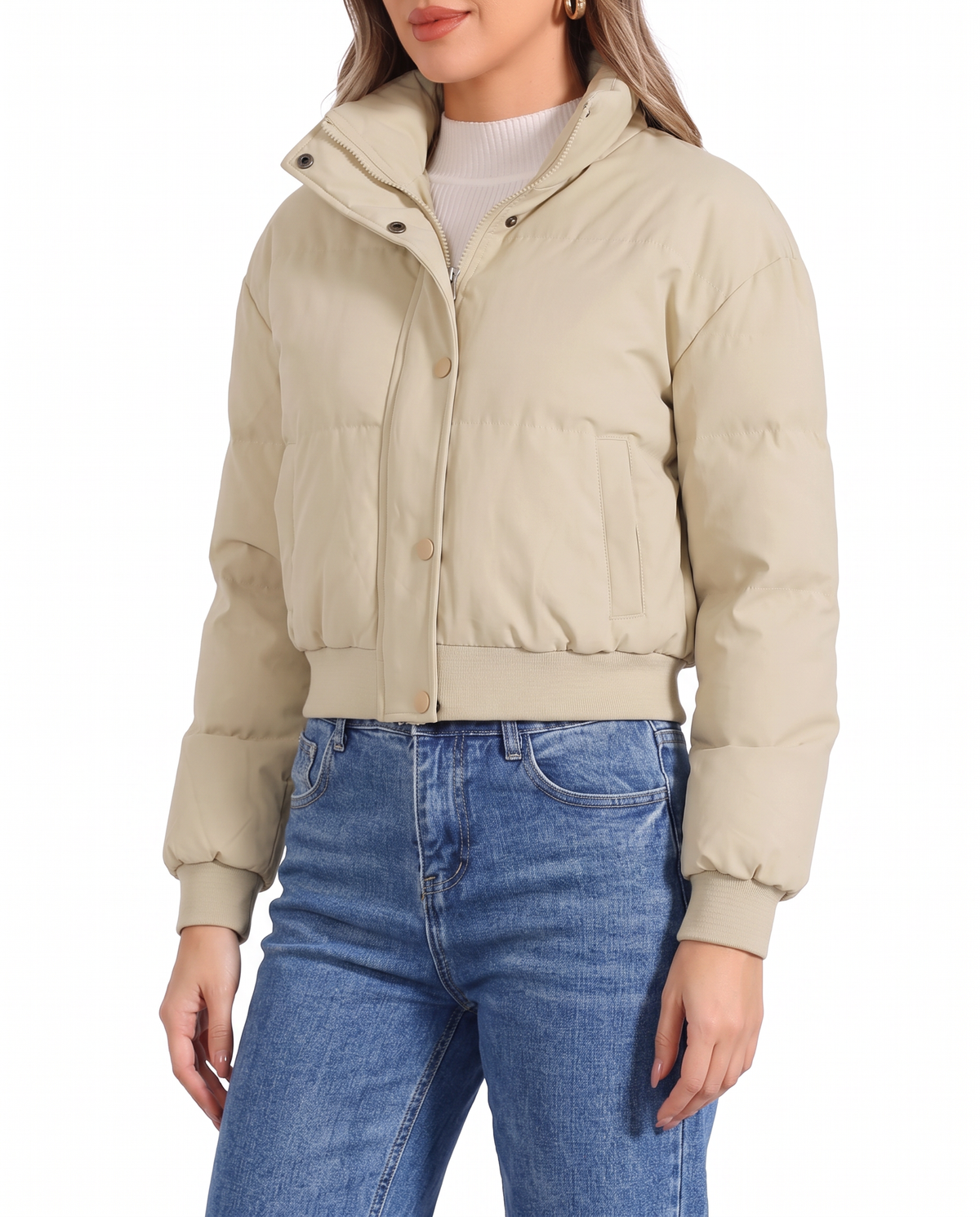 Maelle women's padded cropped bomber jacket - Beige
