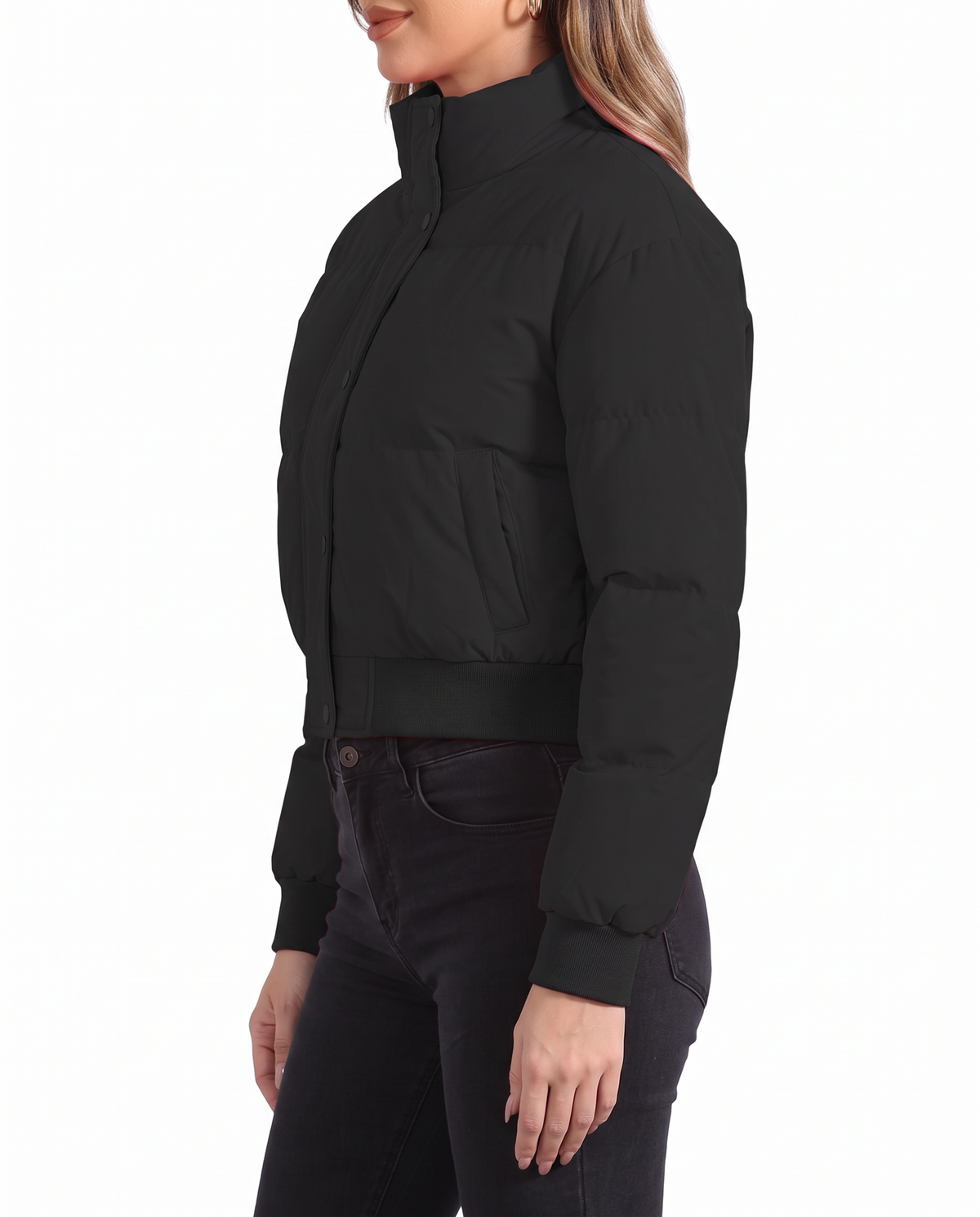 Maelle women's padded cropped bomber jacket - Black side view