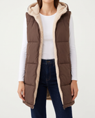 Sigrun women's sleeveless hooded woven jacket - Coffee Brown