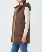 Sigrun women's sleeveless hooded woven jacket - Coffee Brown side view