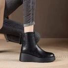 Retro platform ankle wedge boots for women