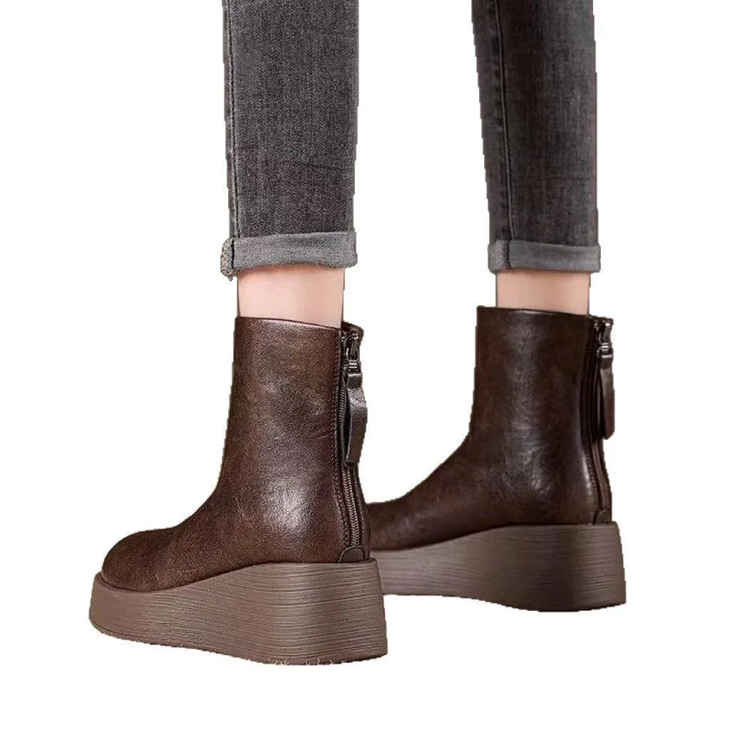 Retro platform ankle wedge boots for women