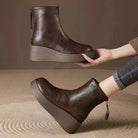 Retro platform ankle wedge boots for women
