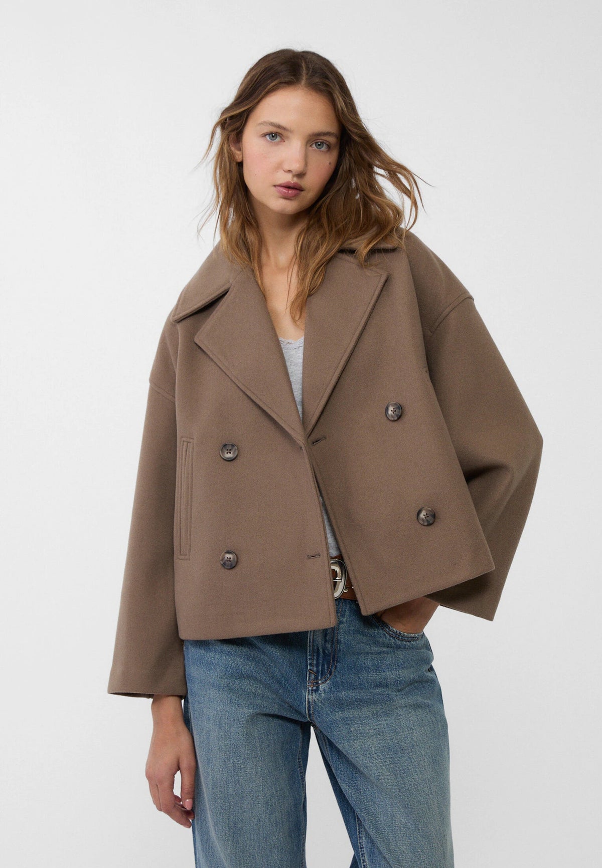 Cropped peacoat for women in beige, black, green, navy blue or brown