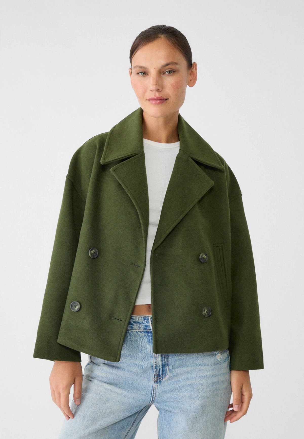 Cropped peacoat for women in beige, black, green, navy blue or brown