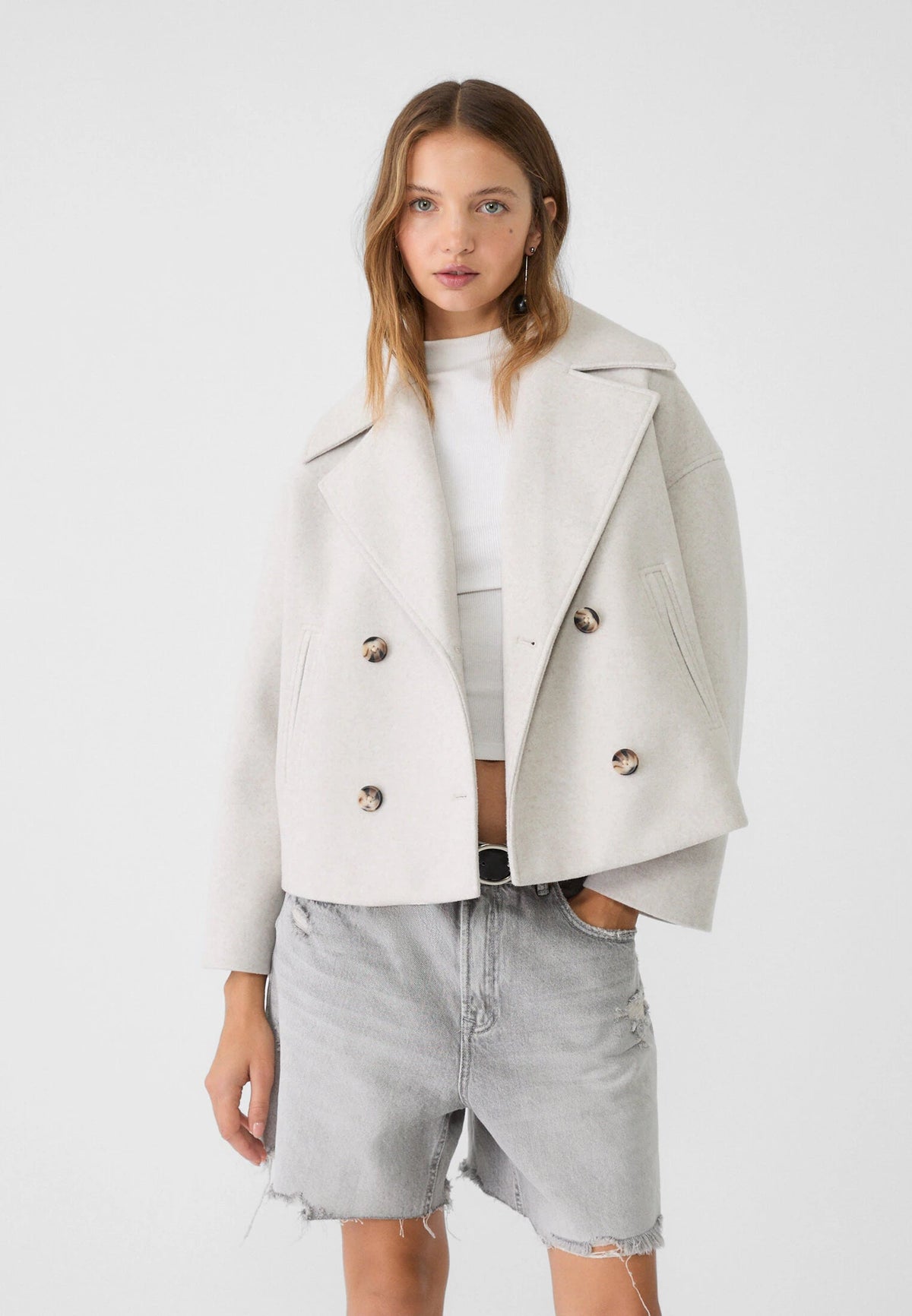 Cropped peacoat for women in beige, black, green, navy blue or brown