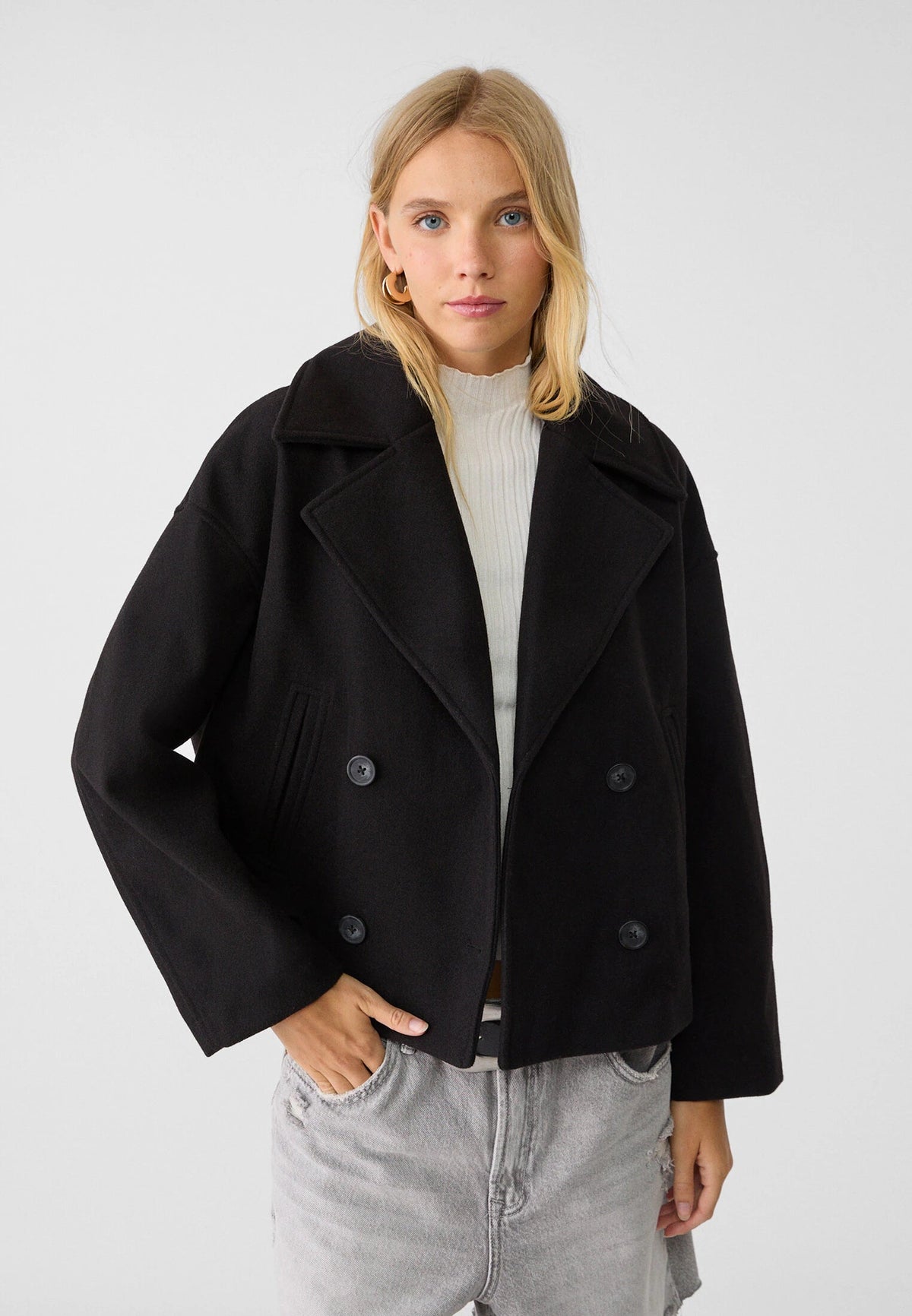 Cropped peacoat for women in beige, black, green, navy blue or brown