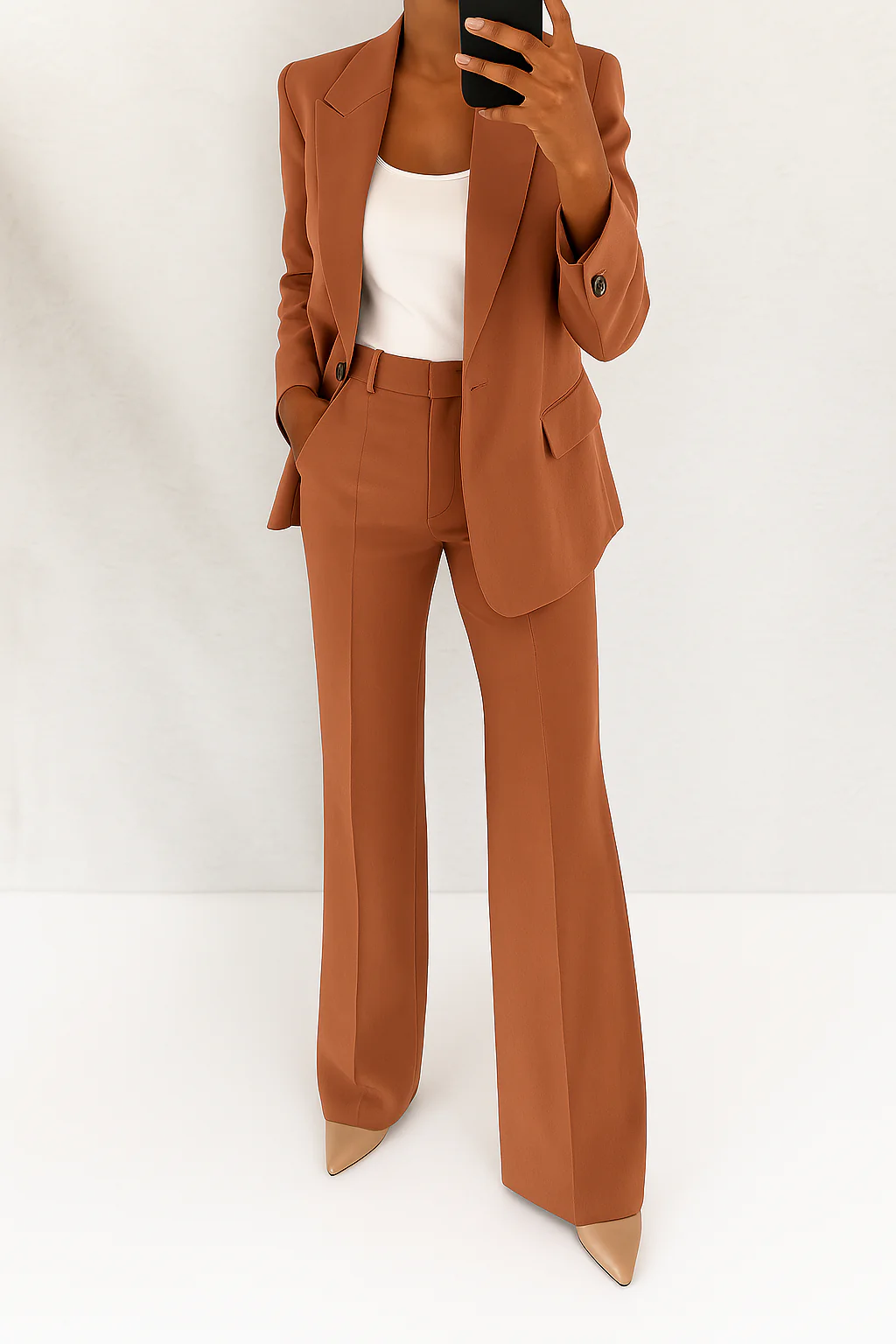 Blazer and wide-leg pant set in brown for women