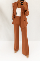 Blazer and wide-leg pant set in brown for women