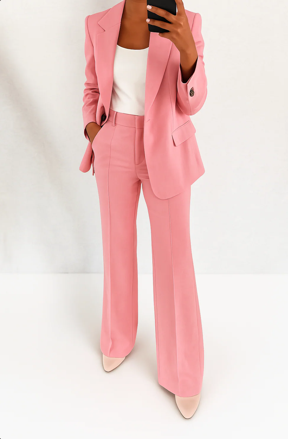 Blazer and wide-leg pant set in pink for women