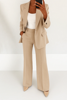 Blazer and wide-leg pant set in beige for women