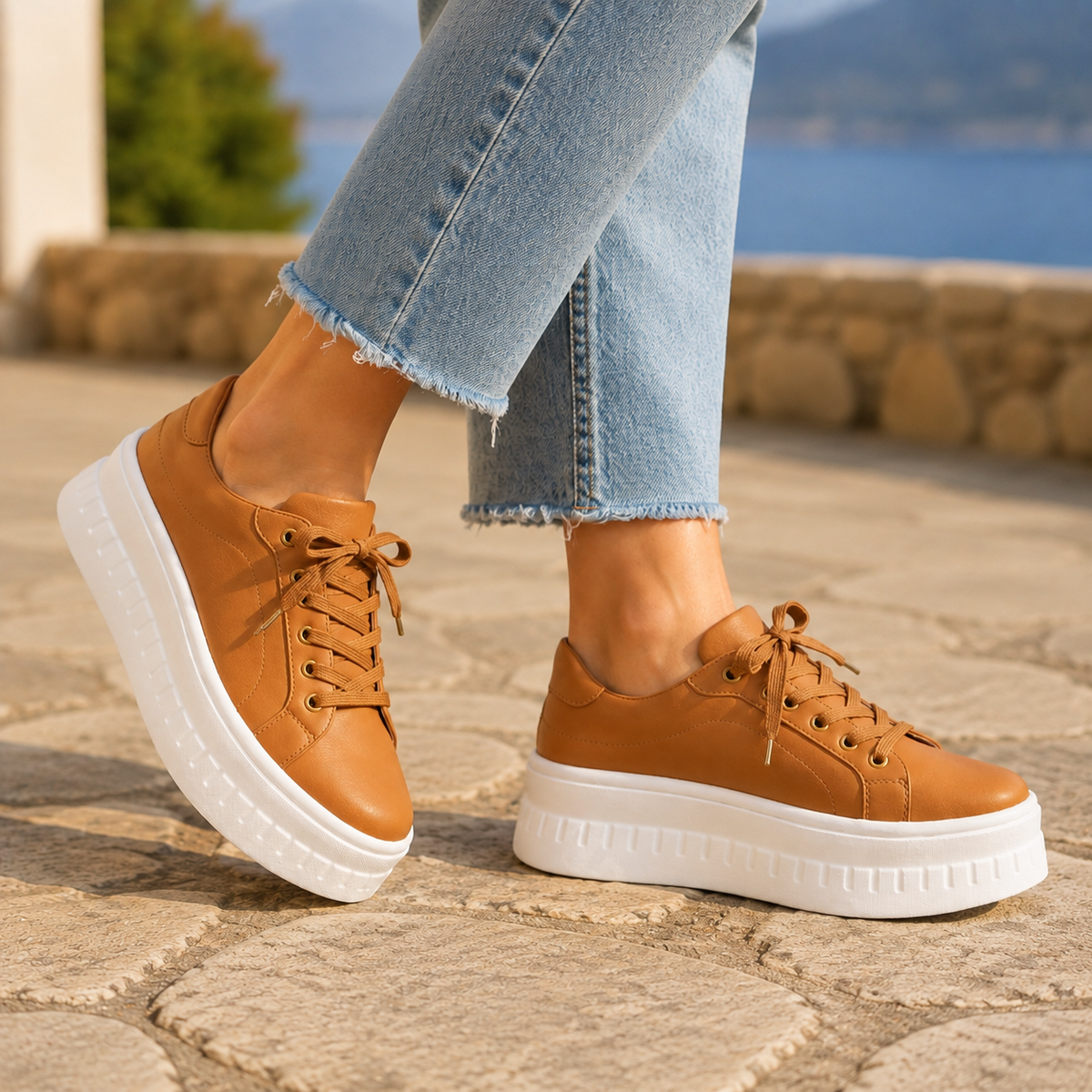 chunky platform lace-up sneakers for women