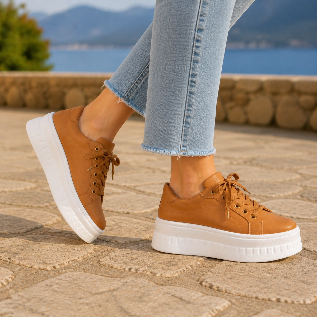 chunky platform lace-up sneakers for women